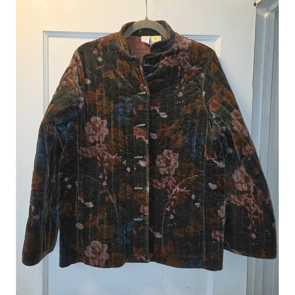 Vintage Sun'n'Sand Women's Quilted Floral Jacket. Mandarin Collar. Toggles. L